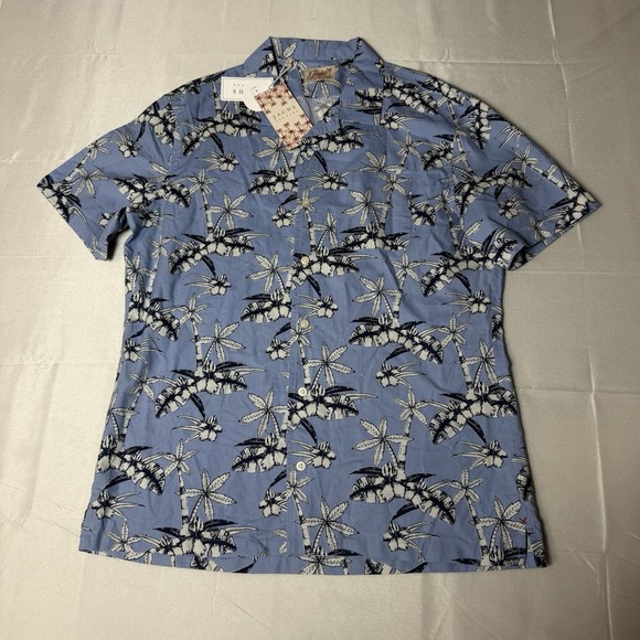 Jachs New York Shirt Men's Large Blue Palm Tree Print Short Sleeve Hawaiian - Picture 1 of 9